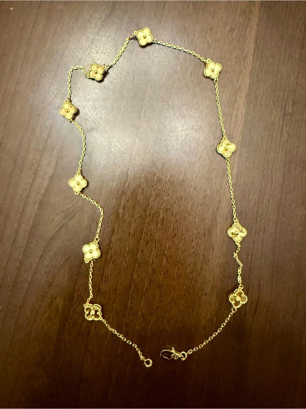 Stunning Designer Inspired Gold Clover Station Necklace - Gold Tone